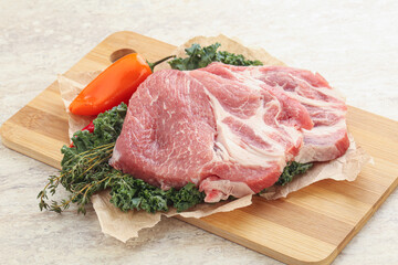 Raw pork neck for cooking