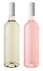 New wine bottles white and rose on white background