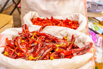 Dried chili peppers on sale in the market, Acre (Akko)