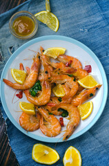 Shrimps marinated in oil with spices