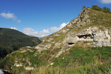 Fototapeta na wymiar mountain landscape on a blue sky background