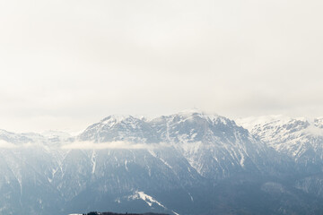 Snow covered mountain peak winter panorama landscape
