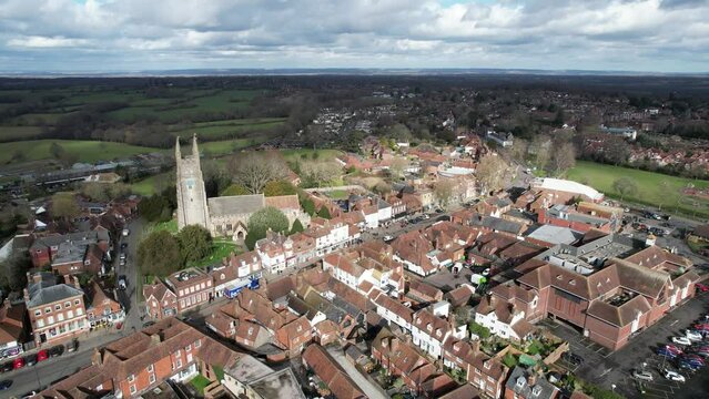 Tenterden Kent UK Aerial drone  of high street and town centre in winter 2022