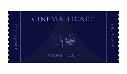 Cinema ticket, illustration in blue colors