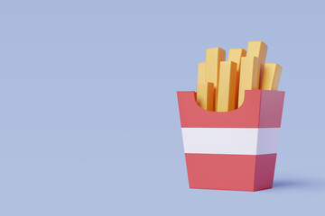 French fries potato in red package box.
