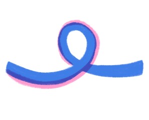 blue and pink ribbon on white background. Single element for print, sticker 