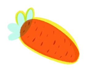 Carrot element for sticker or print. Bright illustration with cartoon vegetable on white background.
