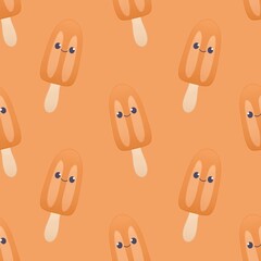 cute summer pattern for kids - smiling ice cream on a orange background