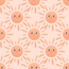 cute summer pattern for kids - sun on light orange background