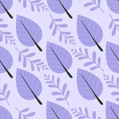 Fototapeta na wymiar simple cute floral pattern - beautiful leaves of a plant on a violet background