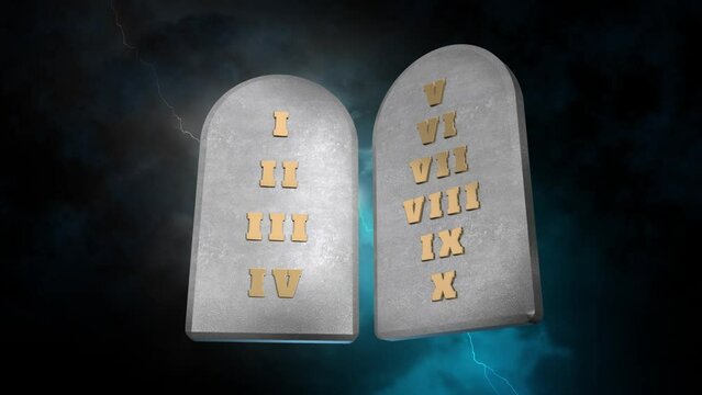 The 10 Ten Commandments of GOD Written on Tablets of Stone in Heaven with Thunders [40sec 30fps Looping Video]