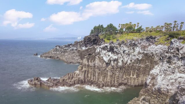 Jeju Island South Korea time lapse 4K, Landscape timelapse at Daepo Jusangjeolli Cliff