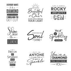 Set of Vector Vintage Typographic Quotes. Gemstone, Diamond, Sparkle, Jewerly Concept. Motivational Inspirational Posters, Typography, Lettering. Wise Sayings for Clothes Prints, T-shirts, Wall Poster