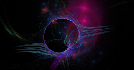 Abstract colorful blue and magenta lines on dark background. Digital fractal art. 3d rendering.
