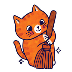 Watercolor cartoon cute cat clean up vector.
