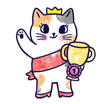 Watercolor cartoon cute beauty cat vector.