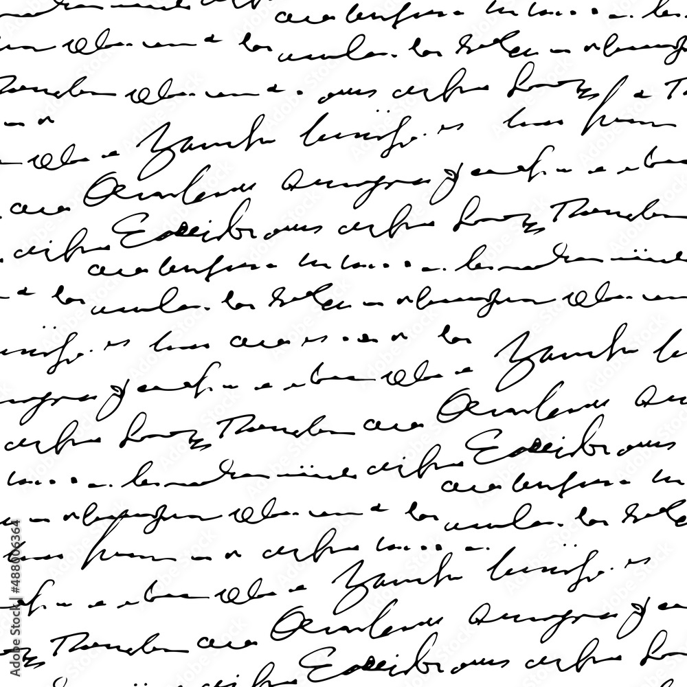 Poster Handwritten abstract text seamless pattern, vector monochrome script background