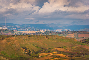 View of Caltanissetta from Mazzarino Medieval Castle, Sicily, Italy, Europe