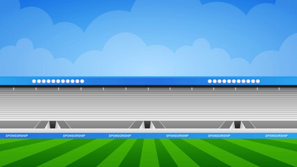 Vector illustration of stadium with stands without spectators and green to brass colored grass © Baywa Studio