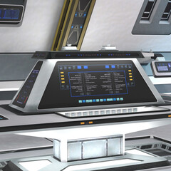 3D-illustration of the command center in a science fiction starship