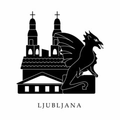 Naklejka premium European capitals, Ljubljana. Black and white illustration