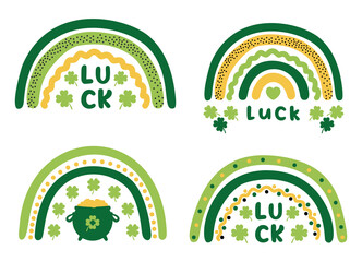 St. Patrick’s day rainbow. Set of 4 hand drawn rainbow. Saint Patricks day clipart. St. Patrick's Day. St. Patrick's Day vector design elements set.