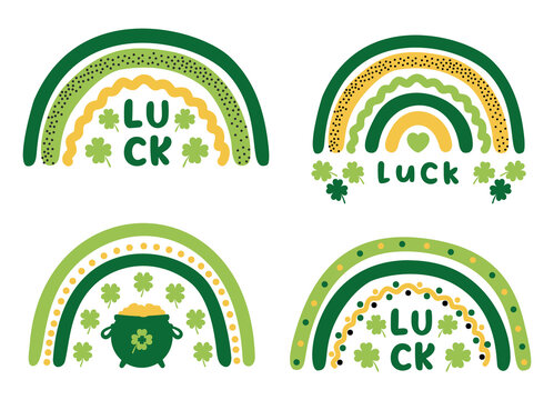 St. Patrick’s day rainbow. Set of 4 hand drawn rainbow. Saint Patricks day clipart. St. Patrick's Day. St. Patrick's Day vector design elements set.