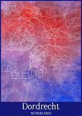 Watercolor map of Dordrecht Netherlands.