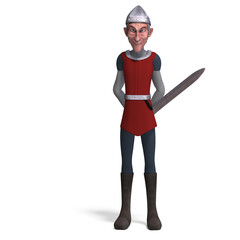 3D-illustration of a cute and funny cartoon knight