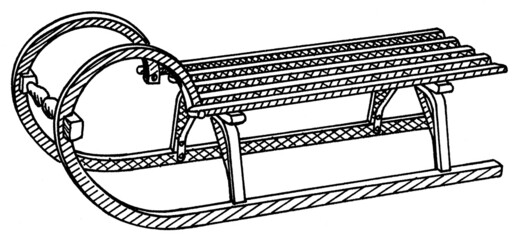 Wooden sledge cartoon illustration, black and white