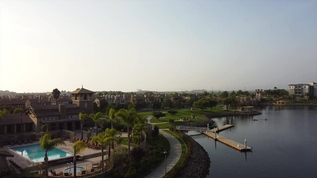 Oxnard, Aerial Flying, Channel Islands Harbor, California, Seabridge Community Dock