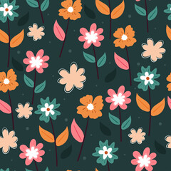 seamless pattern hand drawing flower and leaves. spring collection for fabric print, textile