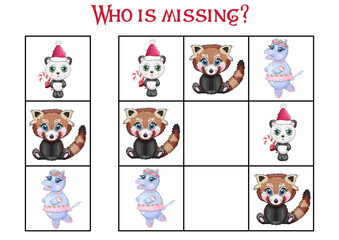 Sudoku game for children with pictures. Kids activity sheet. Cartoon animal