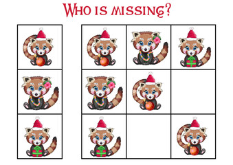 Sudoku game for children with pictures. Kids activity sheet. Cartoon animal