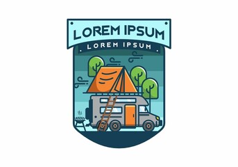 Rooftop car camping flat illustration