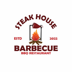 barbecue steak design logo restaurant vector