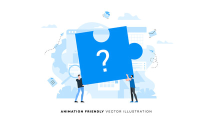 Animation ready duik friendly vector Illustration. Conceptual business story. Puzzle connection, teamwork abstract metaphor, partnership, collaboration, solving problem, effective business solution.