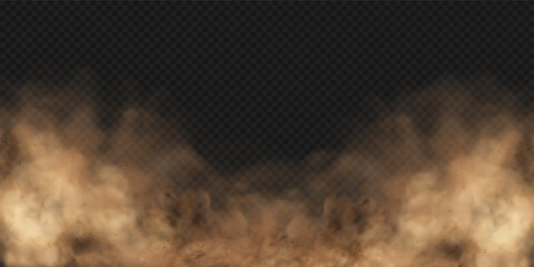 Sandstorm. Dust cloud or sand with flying small particles or stones. Vector illustration isolated on transparent background - obrazy, fototapety, plakaty