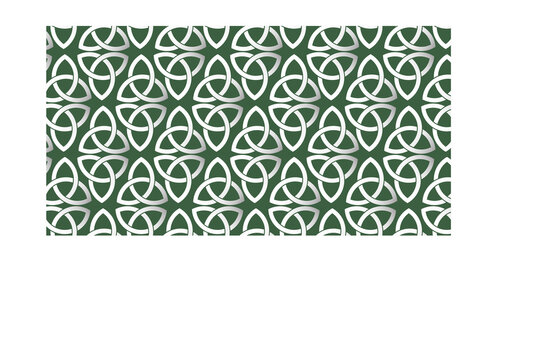 Celtic triquetra symbols seamless pattern. Elegant ornament on green background. Irish St. Patrick's day.