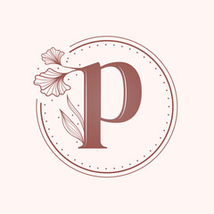 Floral letter P font. Stamp.