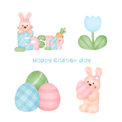 Set of Cute  Easter rabbit in watercolor style