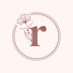 Floral letter R font. Stamp.