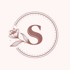 Floral letter S font. Stamp.