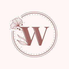 Floral letter W font. Stamp.