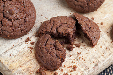 chocolate cookies on a wooden table
