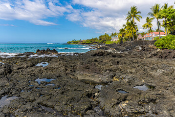 Tide Pools Formed on The Lava Shoreline of Honi's Beach, Wai'aha Beach Park, Holualoa, Hawaii Island, Hawaii, USA