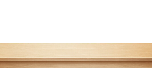 Light wooden tabletop. Wooden table isolated on white background. Vector realistic illustration.