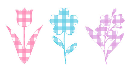 Spring flowers silhouette buffalo plaid vector illustration