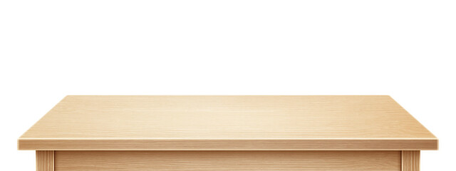 Light wooden tabletop. Wooden table isolated on white background. Vector realistic illustration