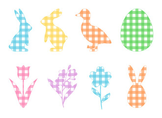Easter Bunny Buffalo plaid Chicks flowers vector illustration